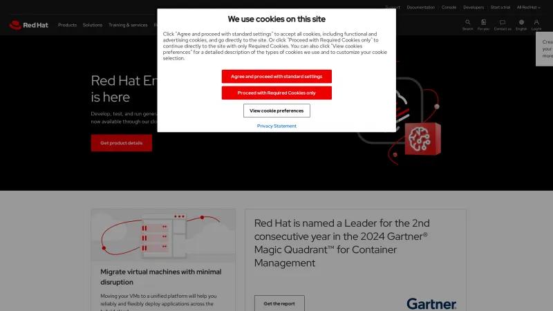 Homepage of Red Hat Cloud Suite