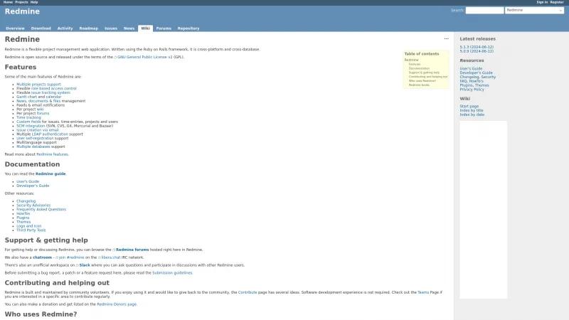 Homepage of Redmine