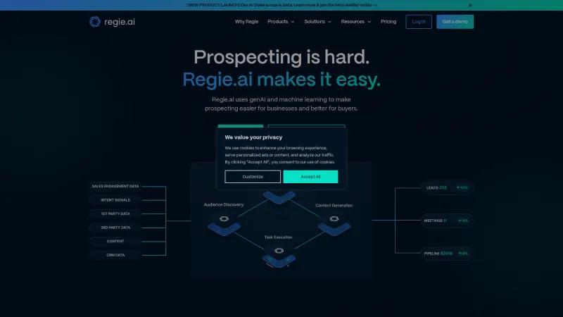 Homepage of Regie.ai