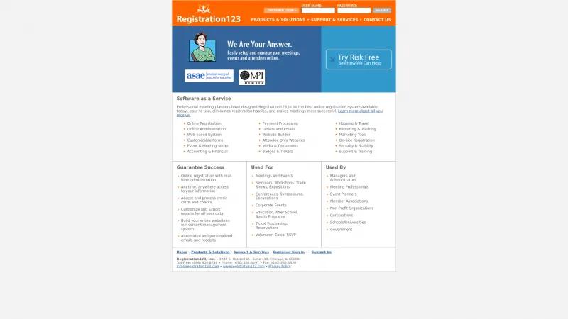 Homepage of Registration123