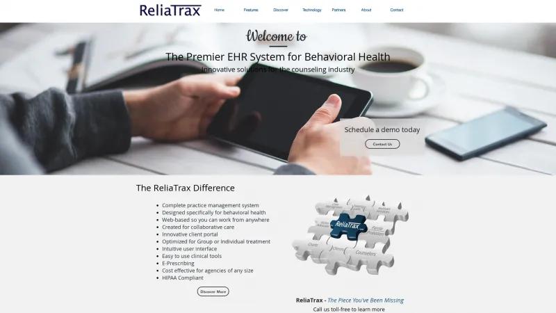 Homepage of ReliaTrax