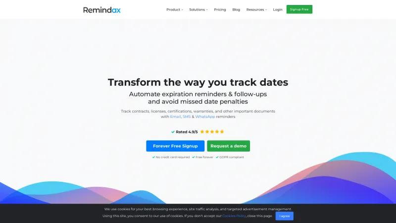 Homepage of Remindax