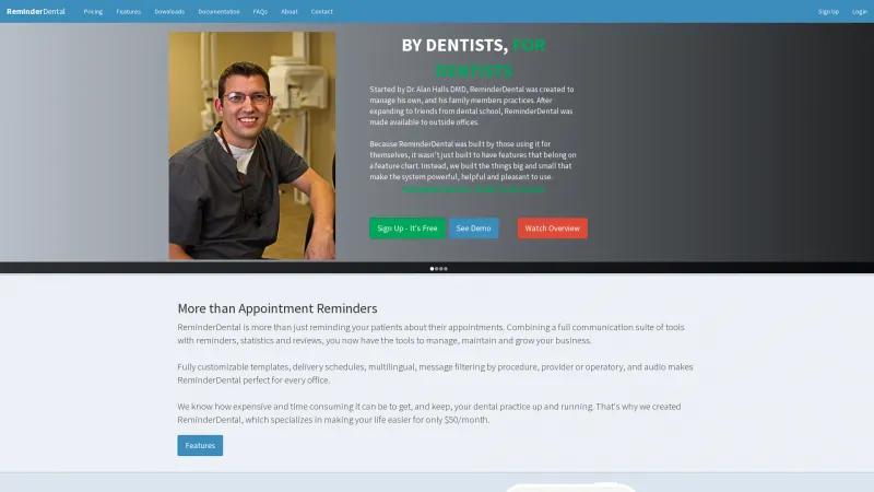 Homepage of ReminderDental