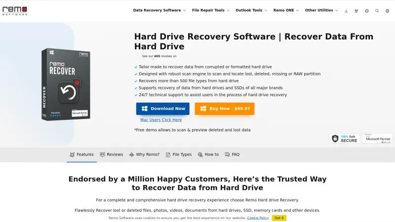 Homepage of Remo Hard Drive Recovery