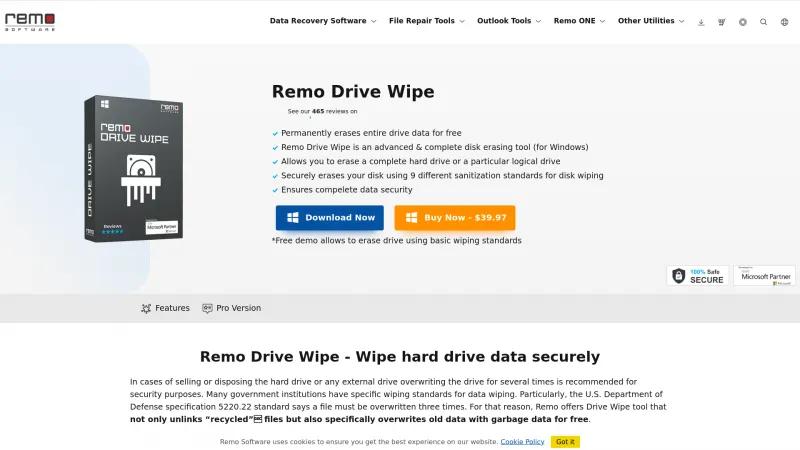 Homepage of Remo Drive Wipe