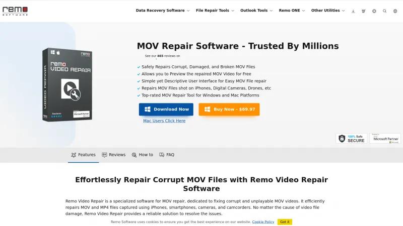 Homepage of Remo Repair MOV