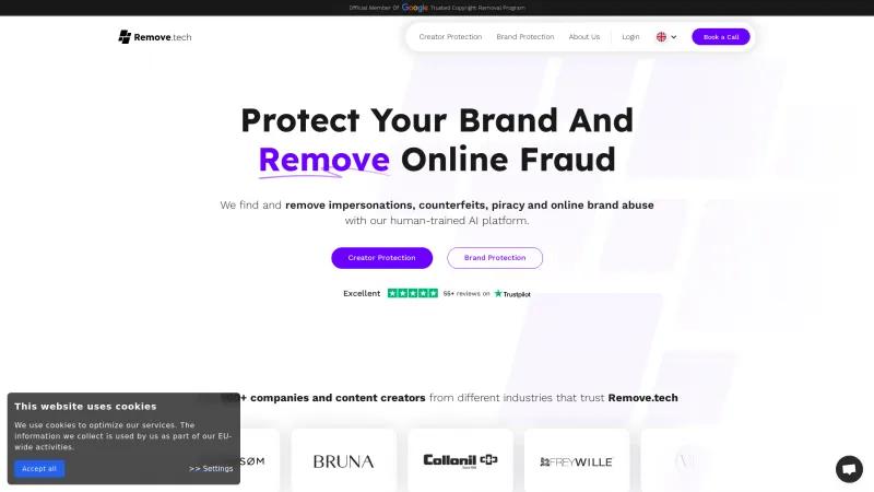 Homepage of Remove.tech