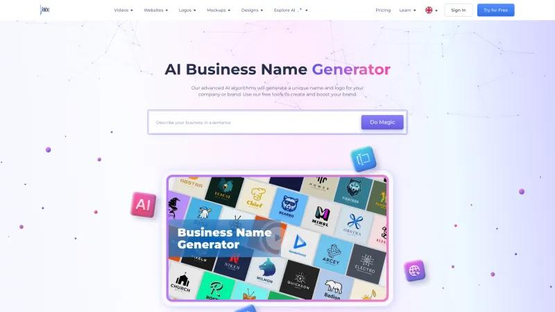 Homepage of Renderforest Business Name Generator