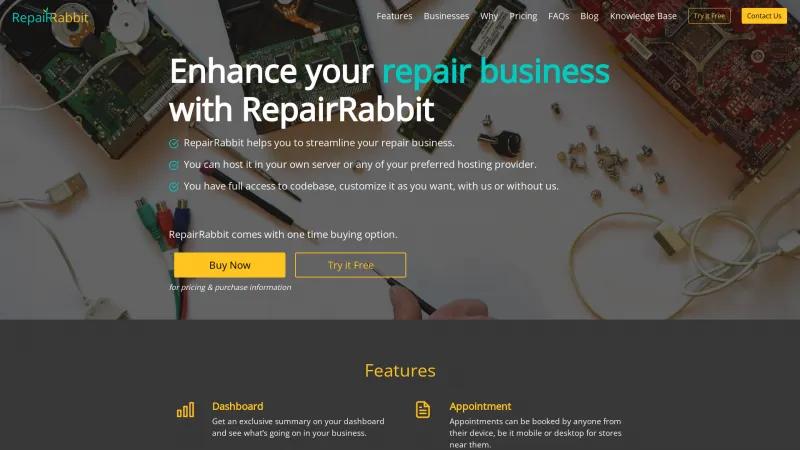 Homepage of RepairRabbit