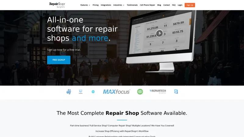 Homepage of RepairShopr