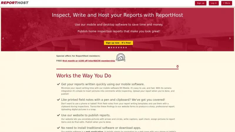 Homepage of ReportHost