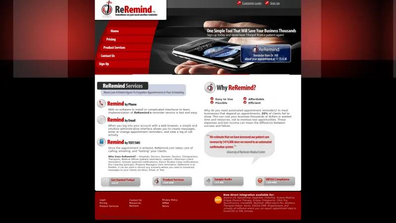 Homepage of ReRemind