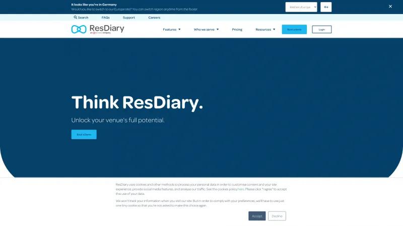 Homepage of ResDiary