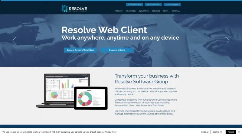 Homepage of Resolve Enterprise