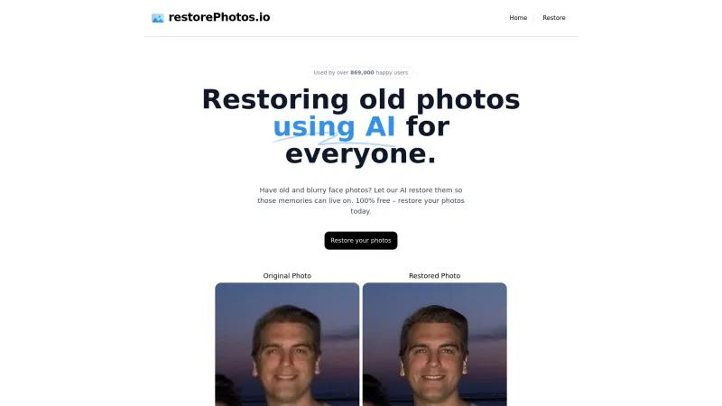 Homepage of RestorePhotos.io