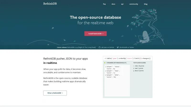 Homepage of RethinkDB