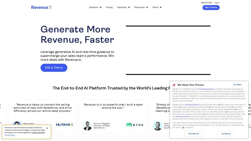 Homepage of Revenue.io