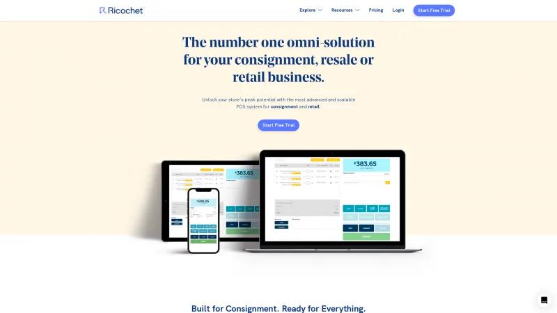 Homepage of Ricochet Consignment Software