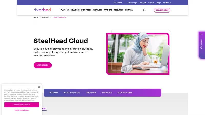 Homepage of Riverbed Cloud Accelerator