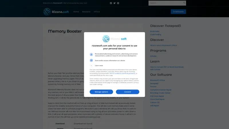 Homepage of Rizonesoft Memory Booster