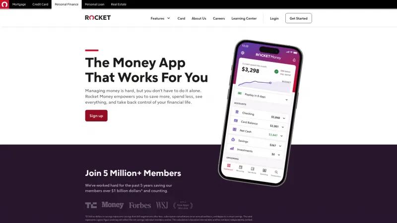 Homepage of Rocket Money