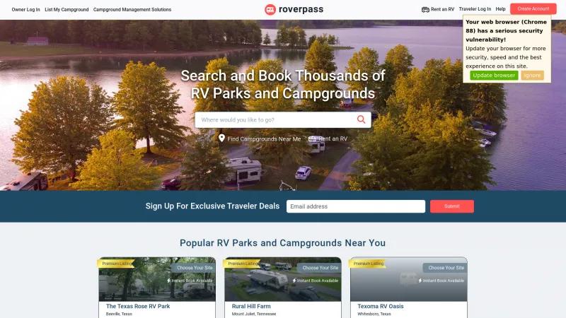 Homepage of RoverPass