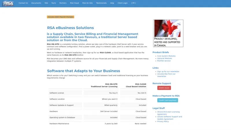 Homepage of RSA eBusiness Solutions