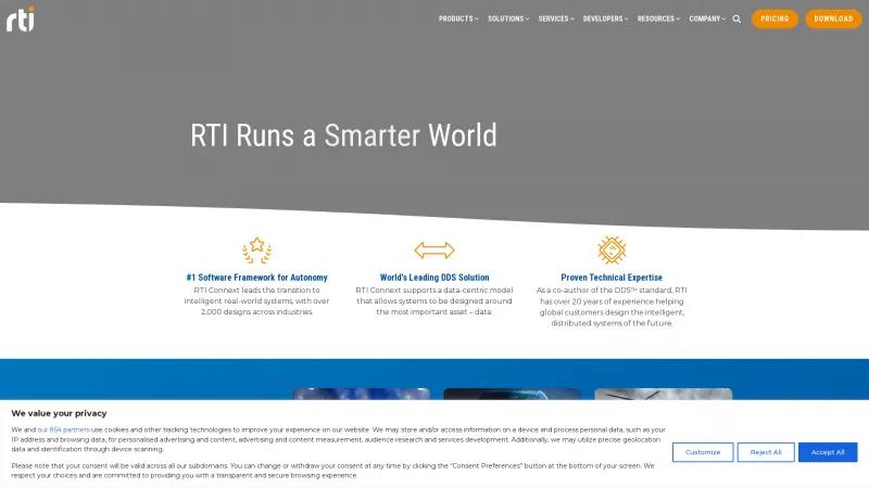 Homepage of RTI Connext DDS