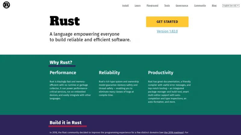 Homepage of Rust