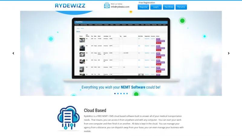 Homepage of RydeWizz