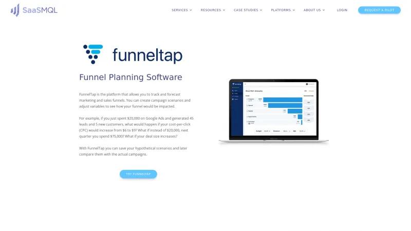 Homepage of FunnelTap