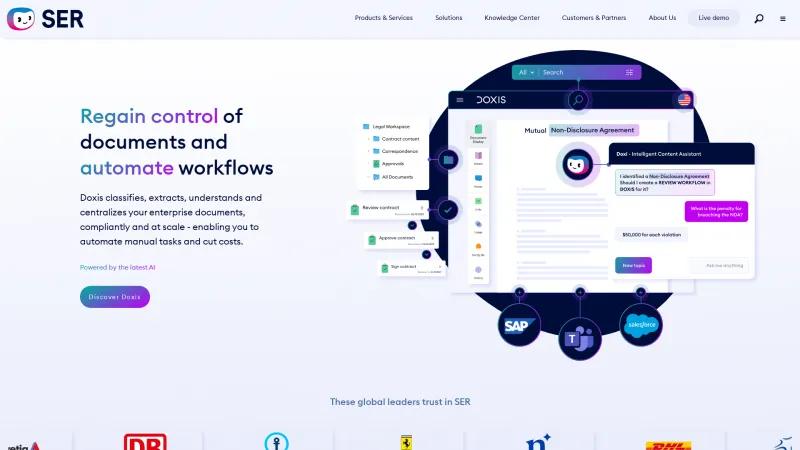 Homepage of SER Doxis Intelligent Content Automation