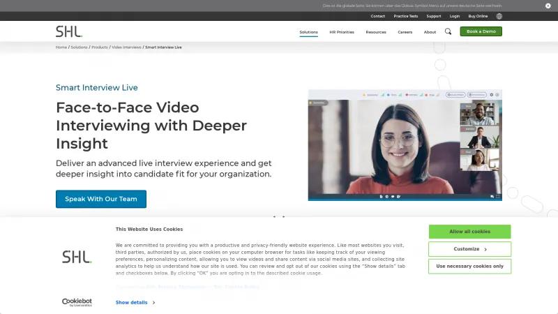 Homepage of SHL Smart Interview Live
