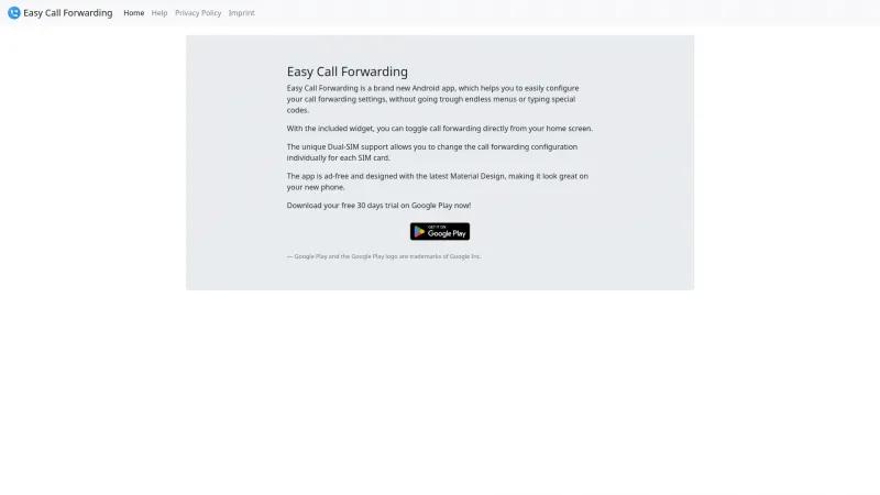 Homepage of Easy Call Forwarding