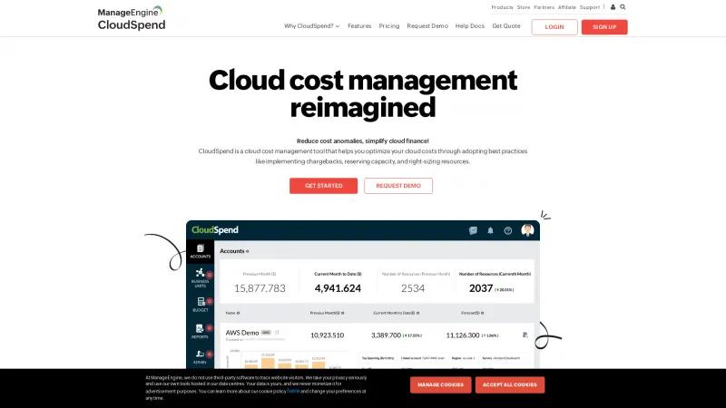 Homepage of Site24x7 CloudSpend