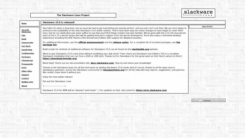 Homepage of Slackware