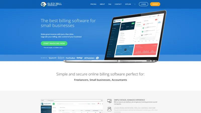 Homepage of Sleek Bill