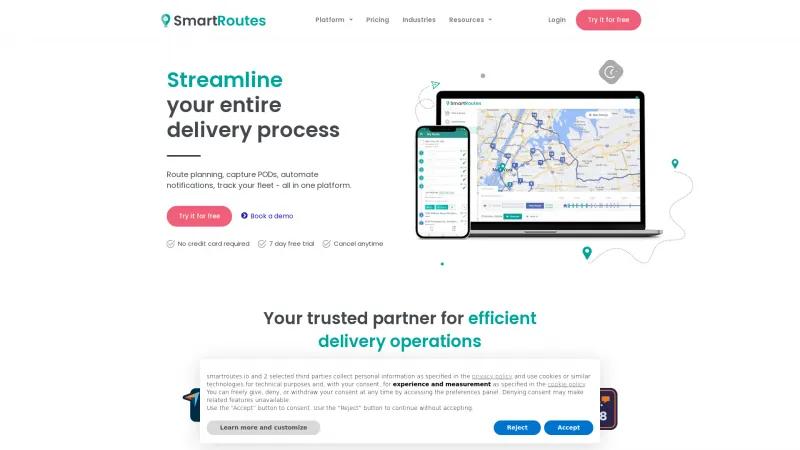 Homepage of SmartRoutes