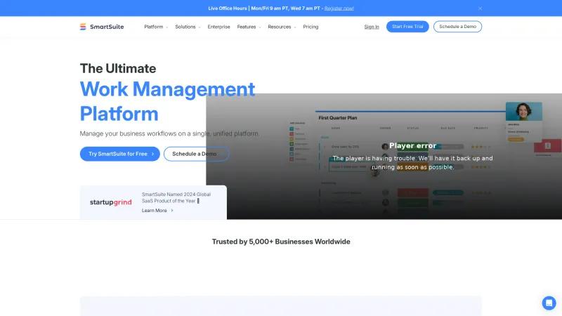 Homepage of SmartSuite