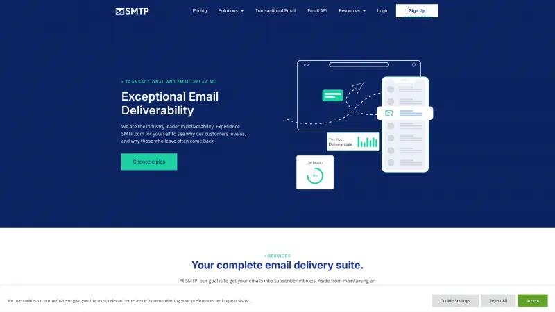 Homepage of SMTP.com