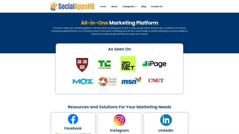 Homepage of SocialAppsHQ