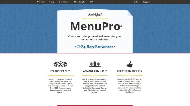 Homepage of MenuPro