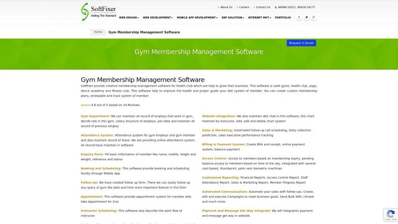 Homepage of Softfixer Gym Management