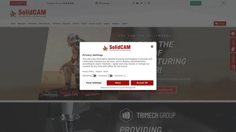 Homepage of SolidCAM