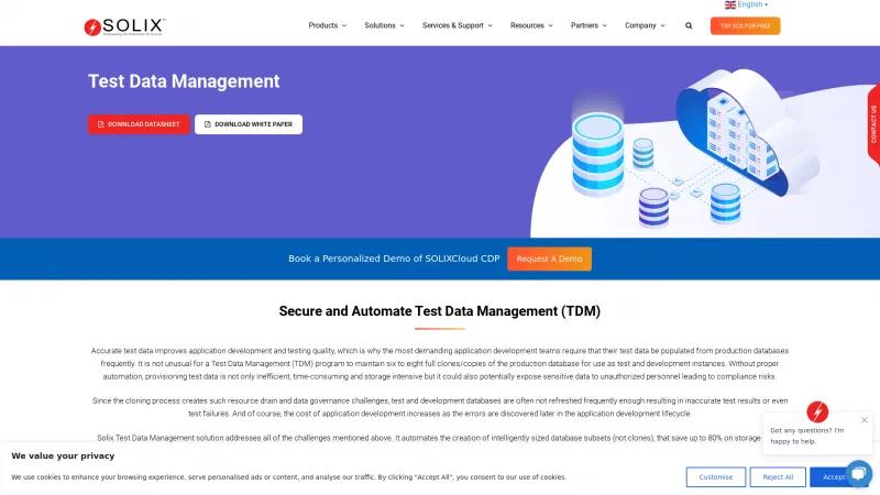 Homepage of Solix Test Data Management