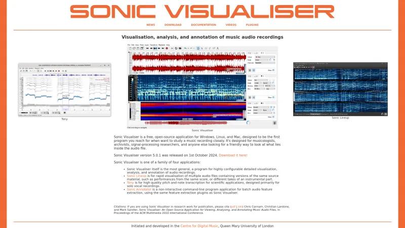 Homepage of Sonic Visualiser