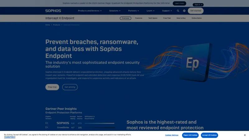 Homepage of Sophos Intercept X Endpoint