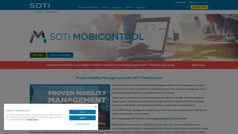 Homepage of SOTI MobiControl