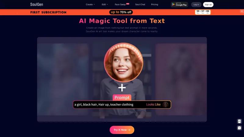 Homepage of SoulGen AI