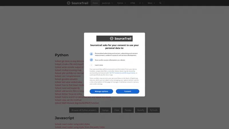 Homepage of Sourcetrail